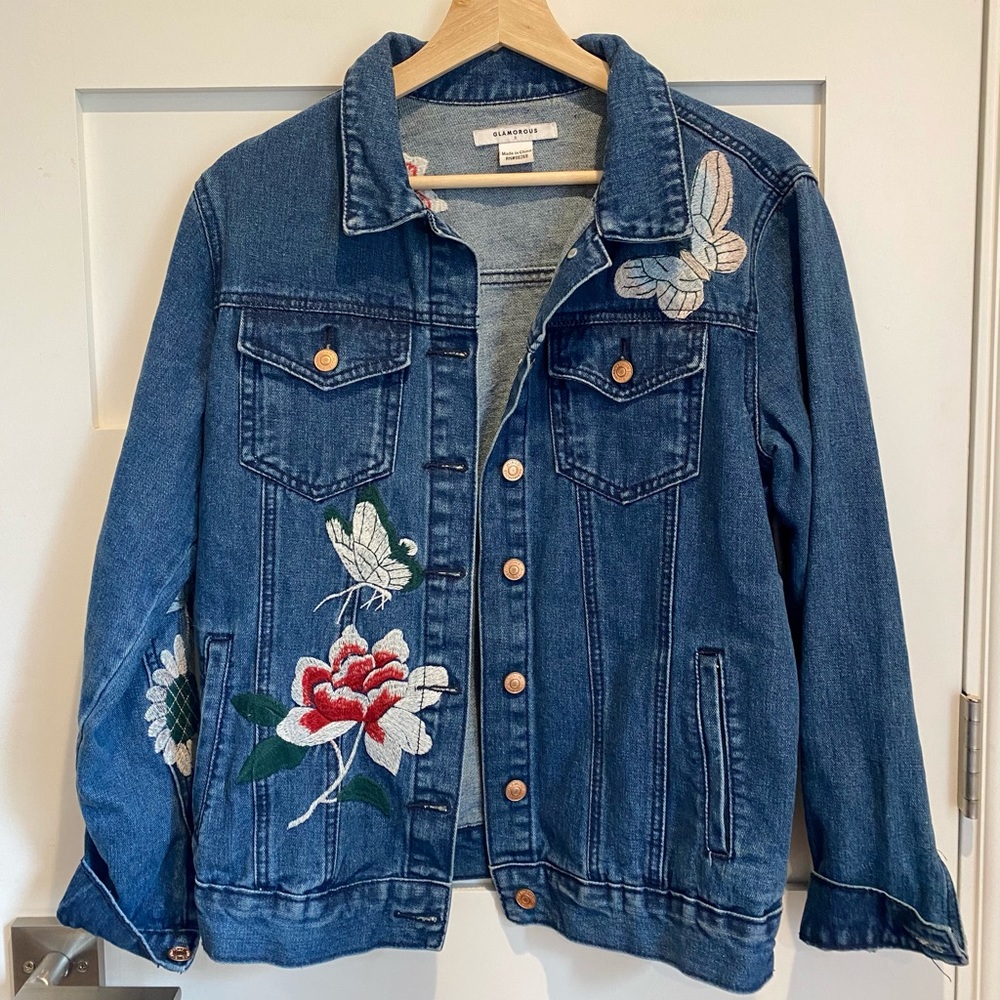GLAMOROUS Floral Embroidered Jean Jacket S